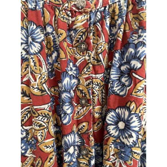 Faherty Boho Linen Dress Size XS Puff Sleeve Midi Belted Red Cottage Peasant - Picture 10 of 16